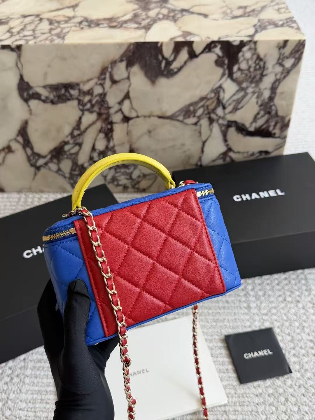 CC Long Vanity Bag 17cm Blue with Superman in Sheepskin