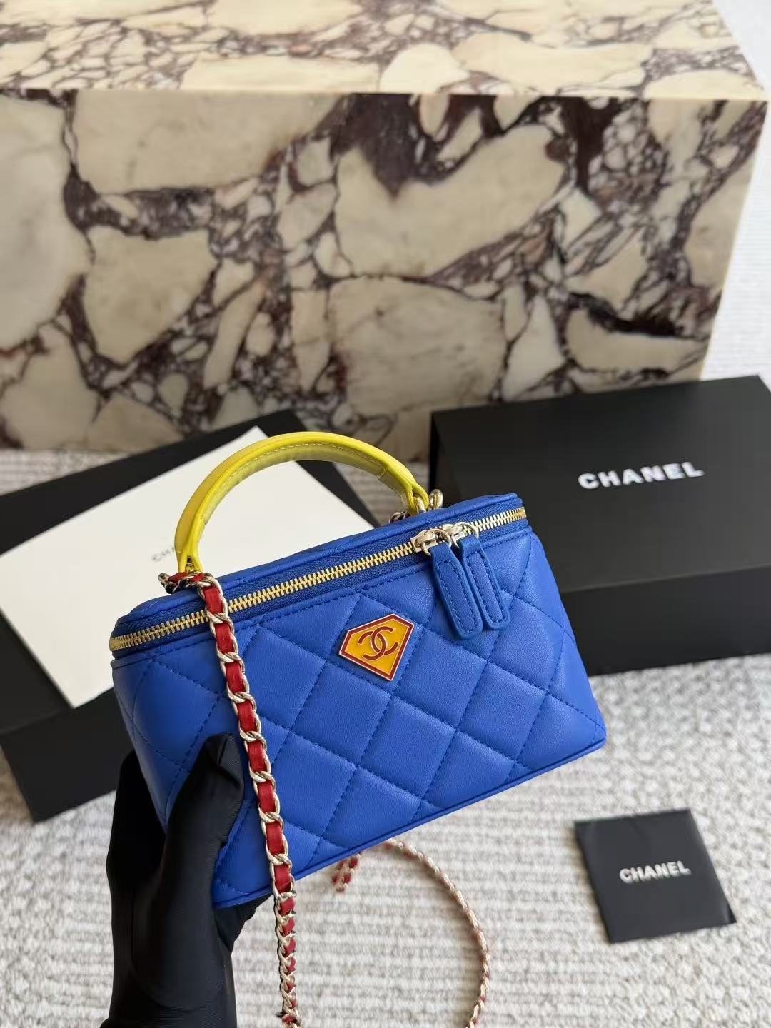 CC Long Vanity Bag 17cm Blue with Superman in Sheepskin
