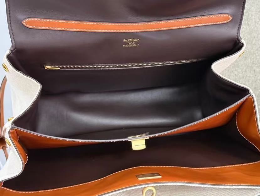 Rodeo Handbag Medium 35cm Beige Tan Brown Canvas Calfskin