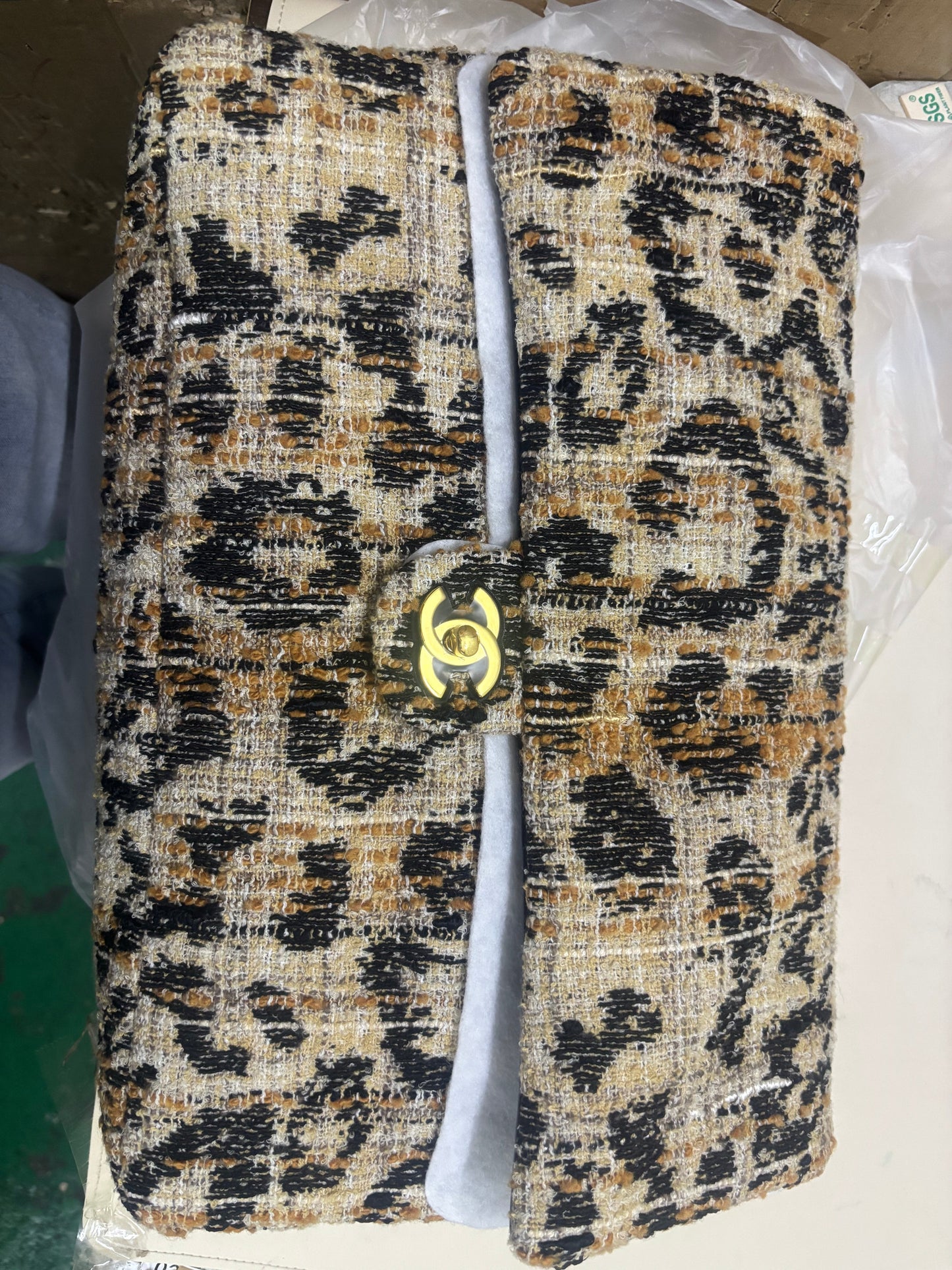 CC Bag 32cm Leopard Print Grosgrain Tweed GHW