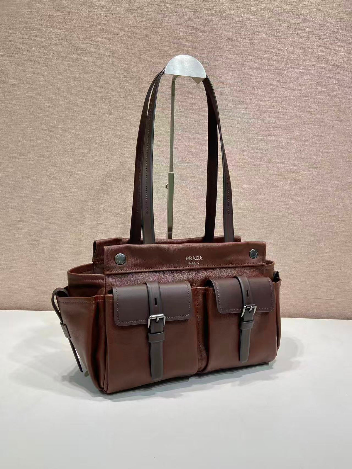 Prada Route Shopping Bag Brown Leather