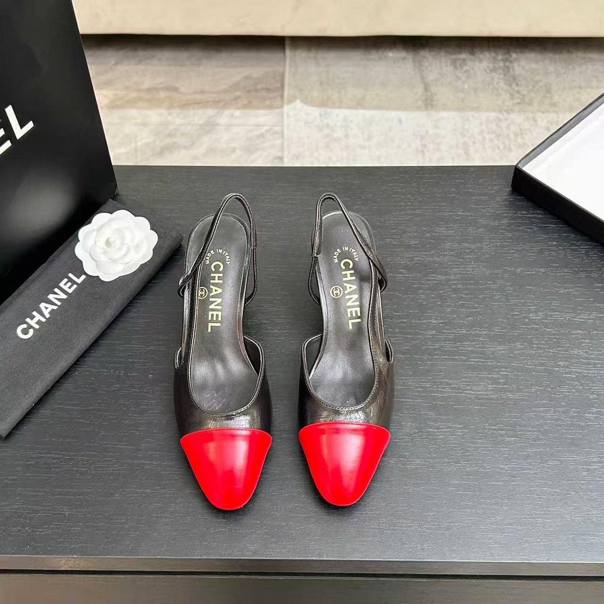 CC 2026 Slingback 9cm Black Red Lambskin