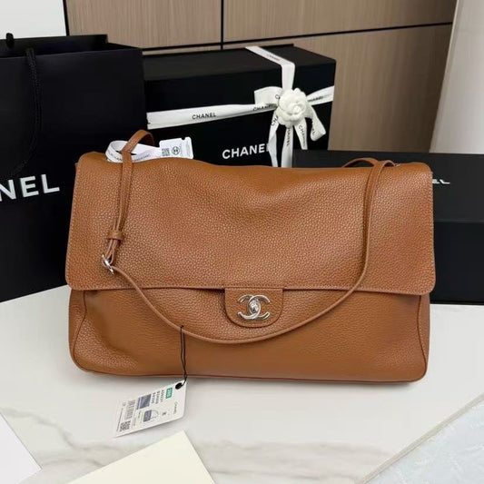 CC 26s Maxi Flap Bag 38.5cm Camel Brown Cowhide