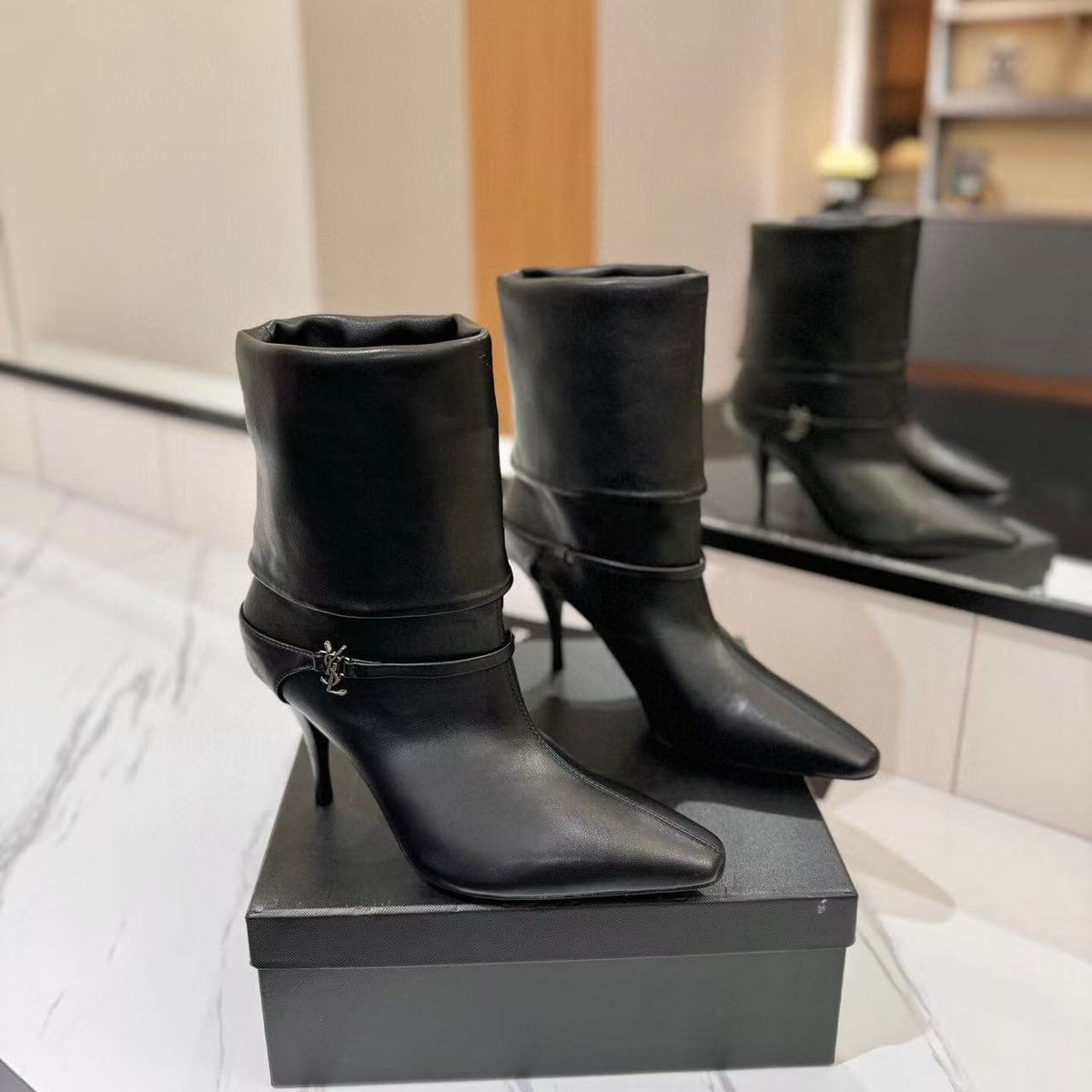 YSL Niki Ankle Boot 90mm Black Leather