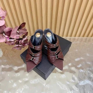 YSL 26ss High Heeled Mules 110 Cowhide