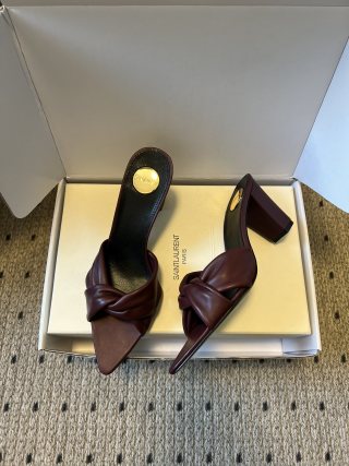 YSL 26ss High Heeled Mules 75 Sheepskin