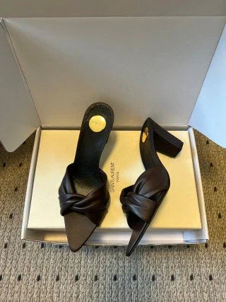 YSL 26ss High Heeled Mules 75 Sheepskin