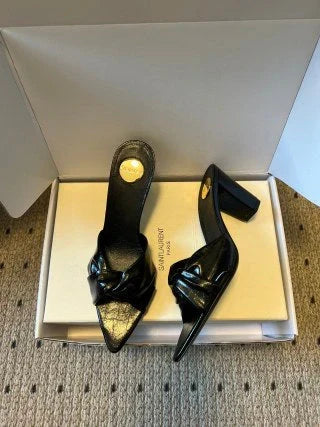 YSL 26ss High Heeled Mules 75 Sheepskin
