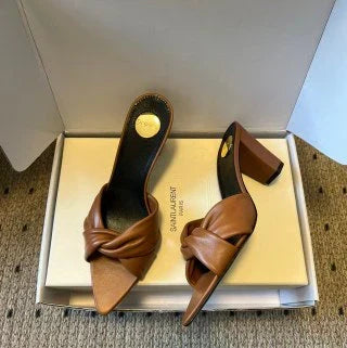 YSL 26ss High Heeled Mules 75 Sheepskin