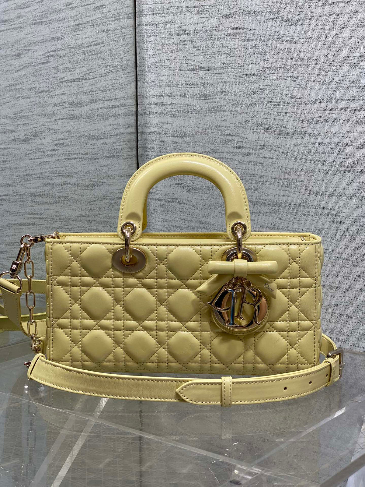 Dior 2026 Bow Lady D-Joy Yellow Cannage Lambskin With Light Gold 286555