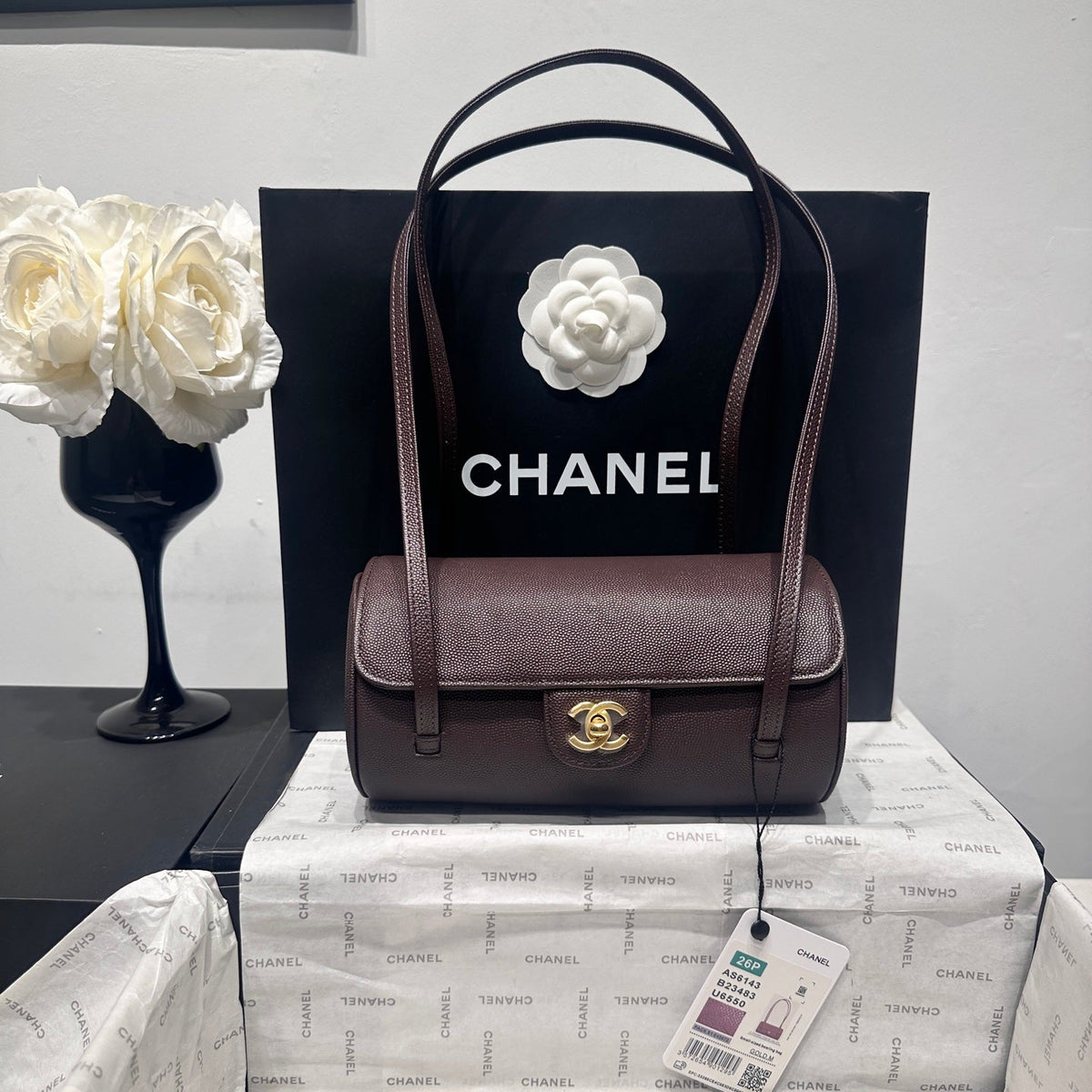 Chanel 2026 Bowling Ball Cylinder Bag Caviar Leather