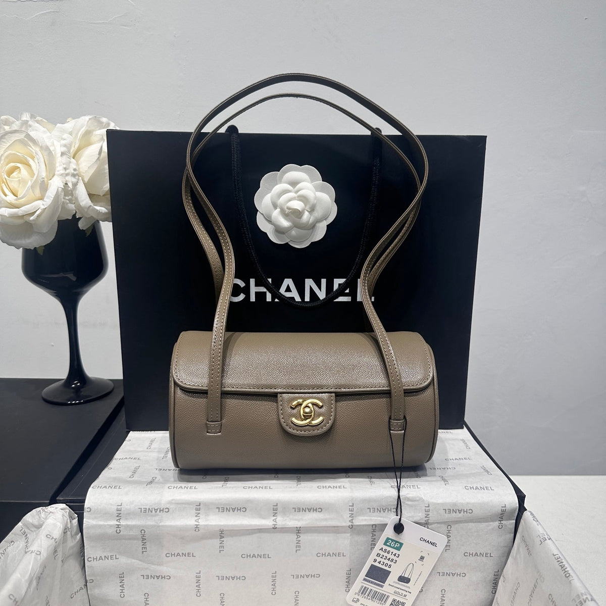 Chanel 2026 Bowling Ball Cylinder Bag Caviar Leather