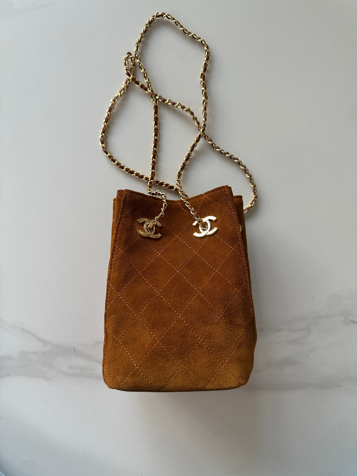 Chanel 2026 Bucket Bag 18cm Lambskin Suede Denim