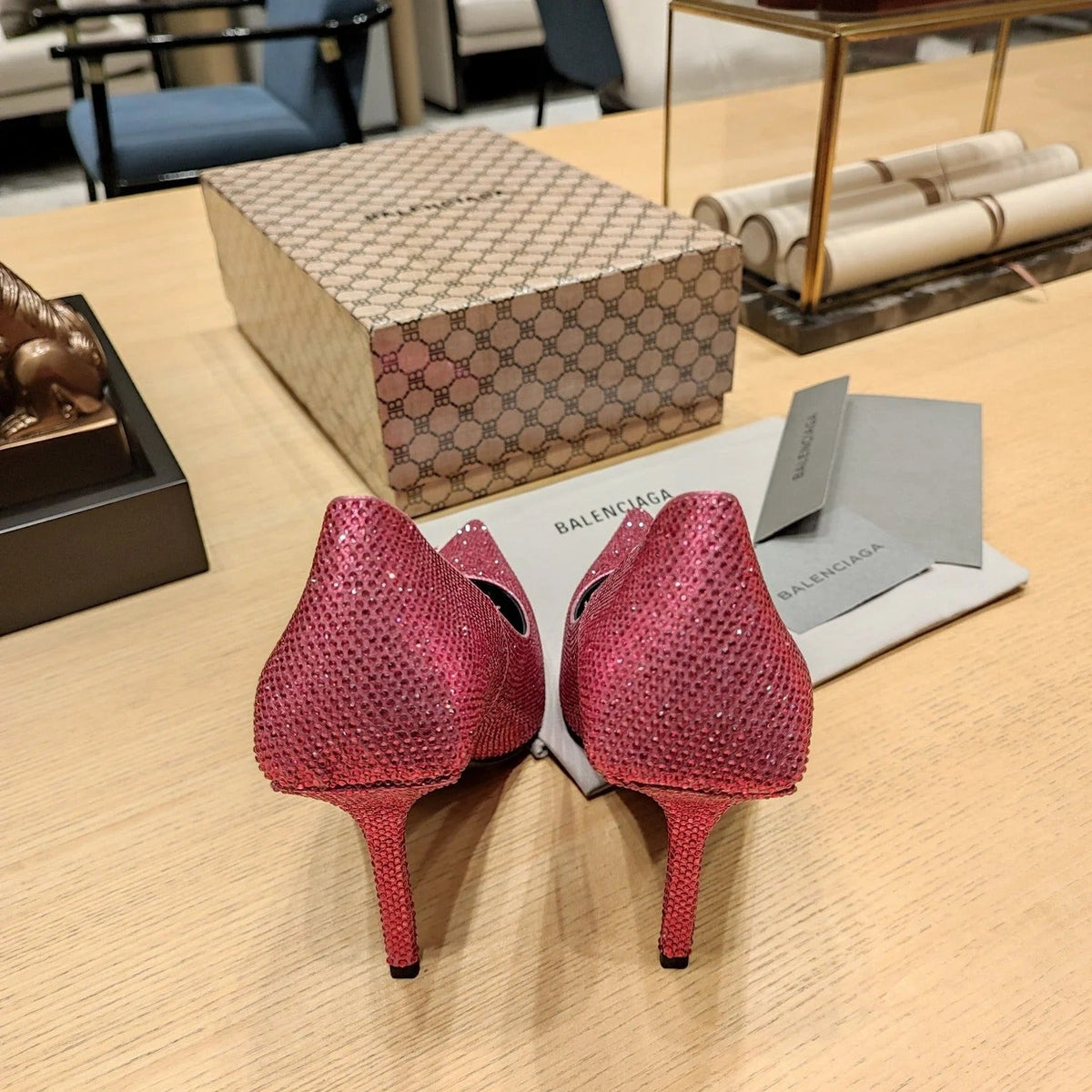 Balenciaga 26s High Heel Pump 100 Raspberry Pink Rhinestone Cowhide 681190
