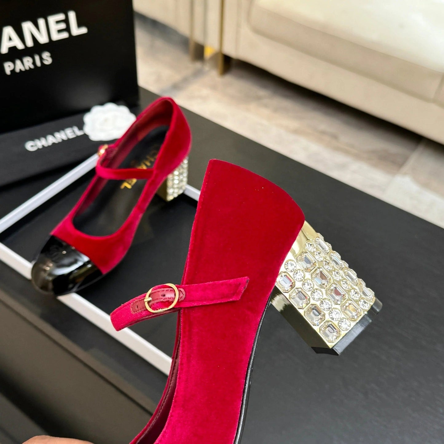 CC 2026 Mary Jane 65 Red Velvet Leather 700644