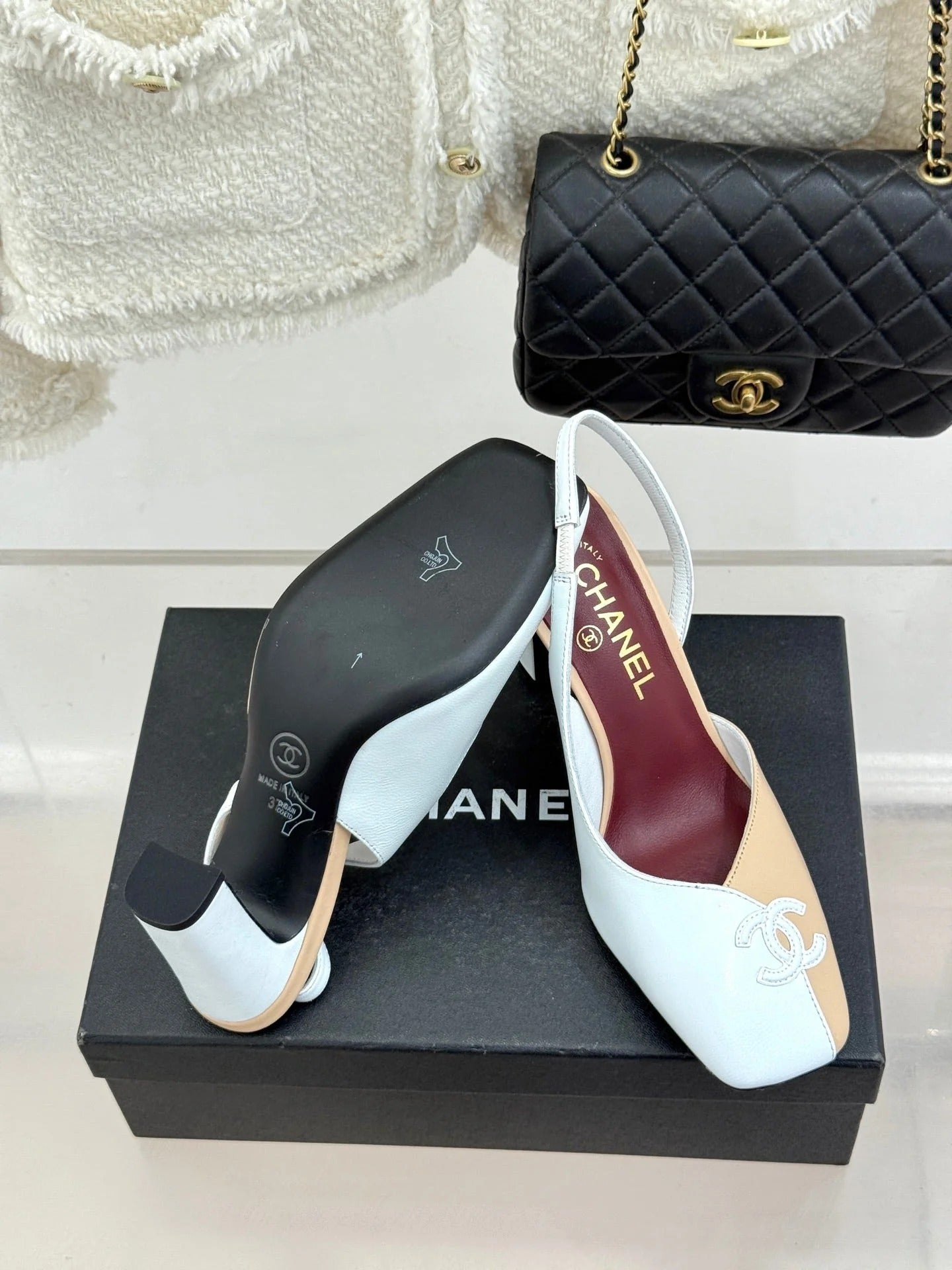 Chanel 26S Slingback 85mm Beige White in Cowhide 706355