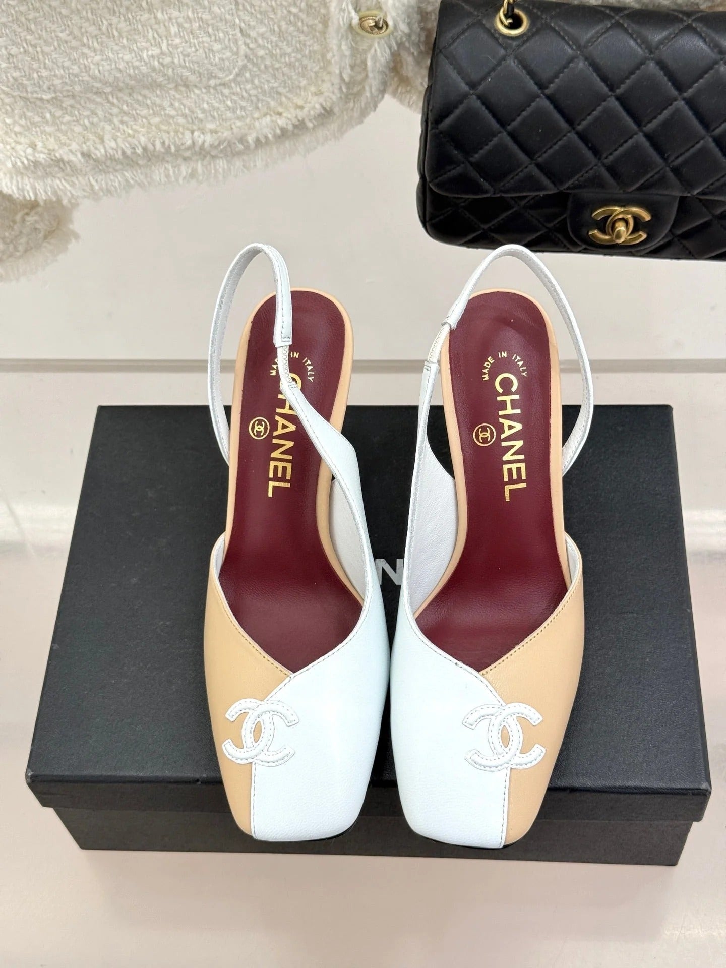 Chanel 26S Slingback 85mm Beige White in Cowhide 706355