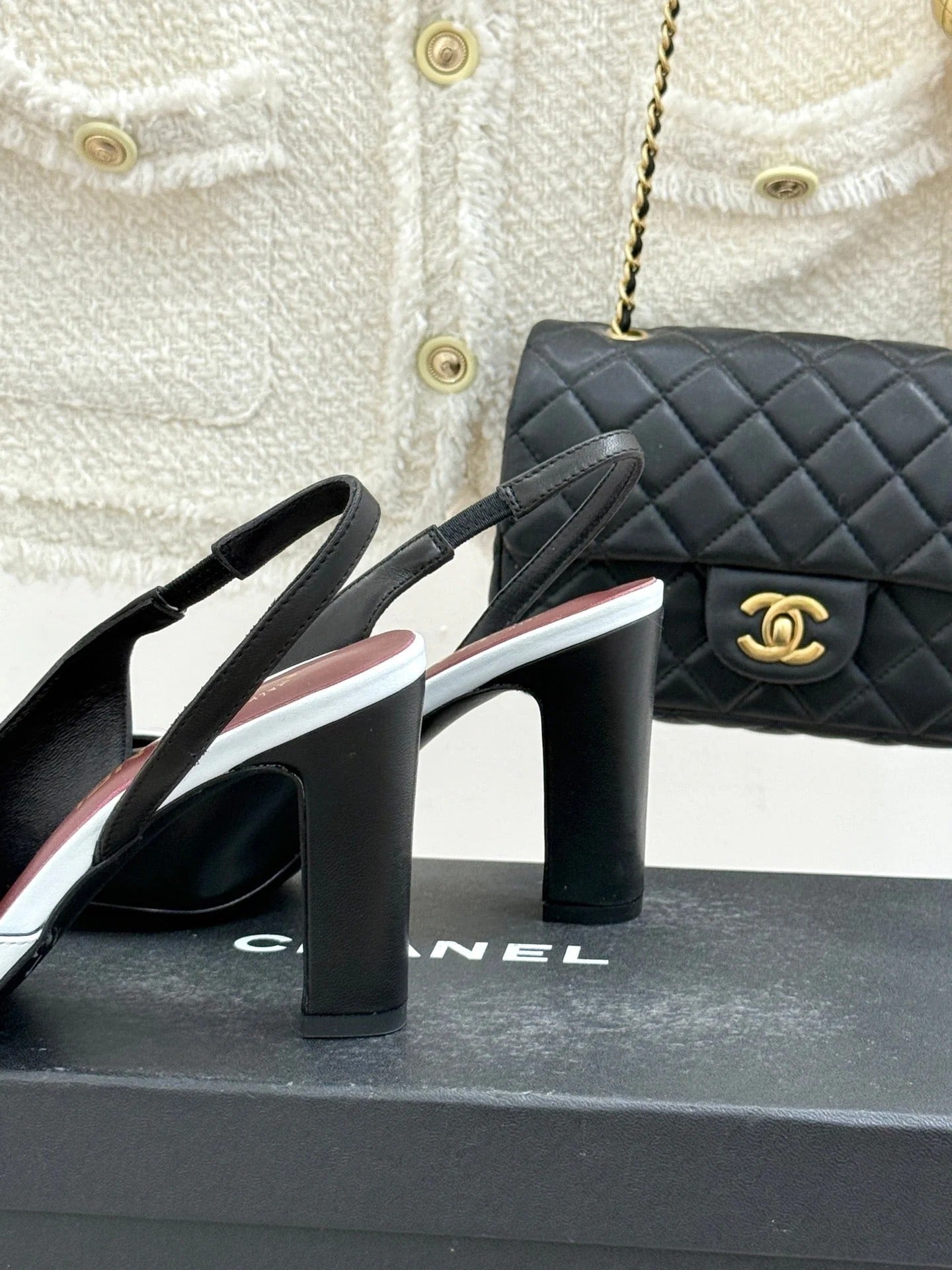 Chanel 26S Slingback 85mm Black White in Cowhide 706356