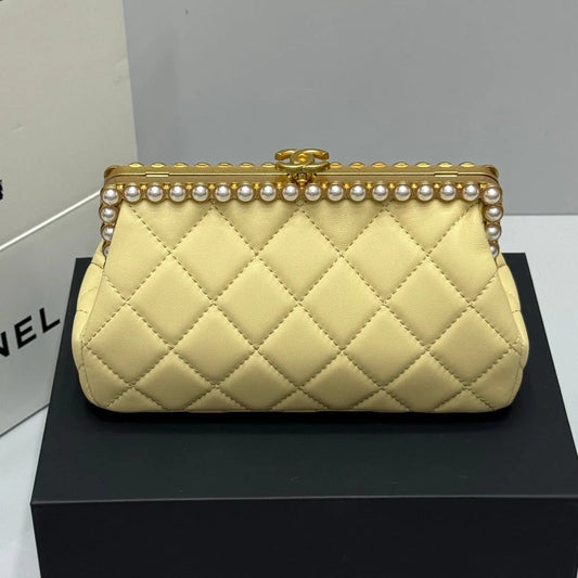 Chanel 2026 Pearl Clutch Yellow Gold Lambskin