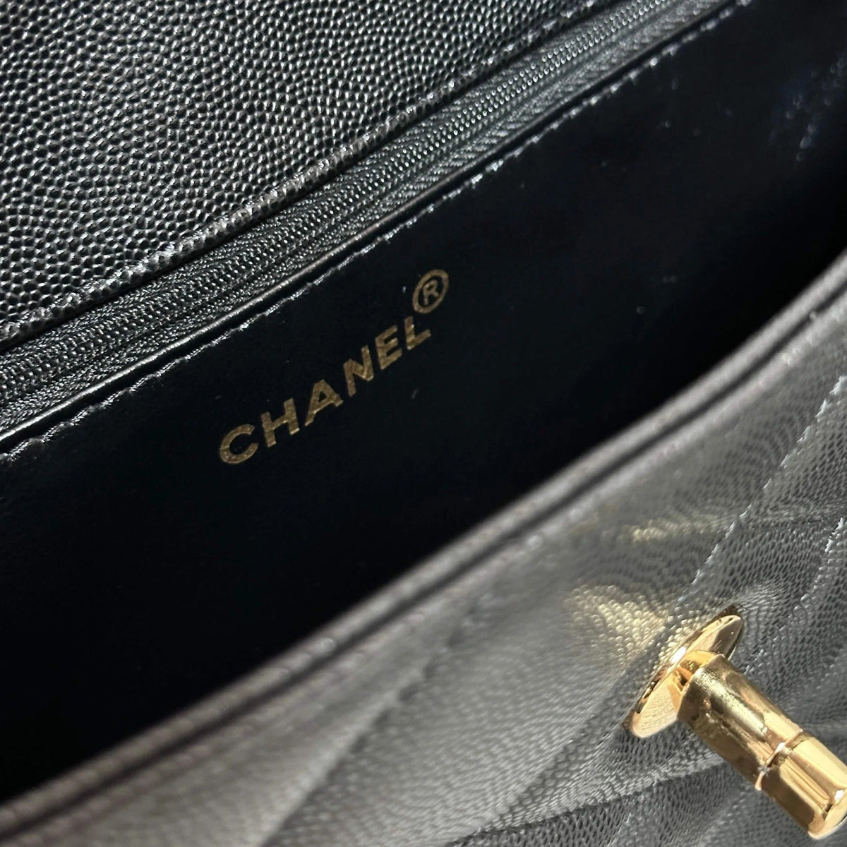 Chanel 2026 Caviar Diamond Flap Shoulder Bag 29cm Black Embossed Calfskin