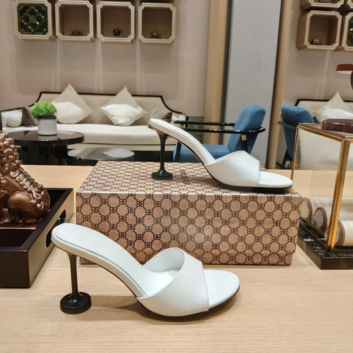 Balenciaga 26s High Heeled Sandals White Sheepskin 681283