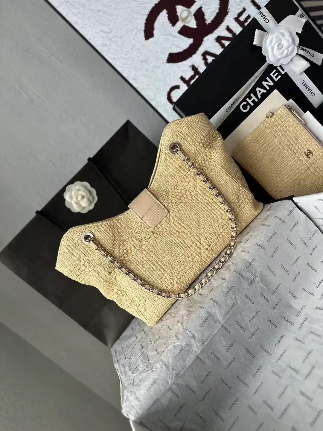 Chanel 2026 Shopping Bag 32cm Braided Raffia Woven Leather