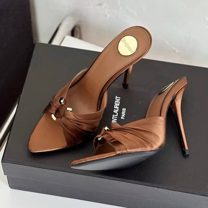 Saint Laurent 2025 Sandal 105mm Brown Silk Sheepskin