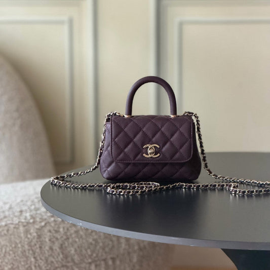 CC 26s Mini Flap Bag 14.5cm with Top Handle Deep Burgundy Caviar Leather