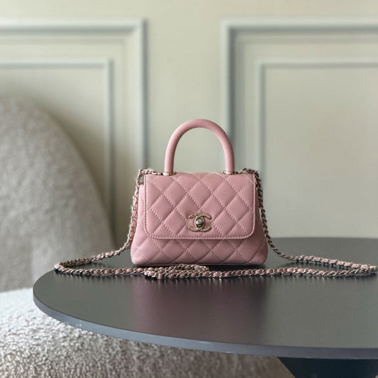CC 26s Mini Flap Bag 14.5cm with Top Handle Light Pink Caviar Leather