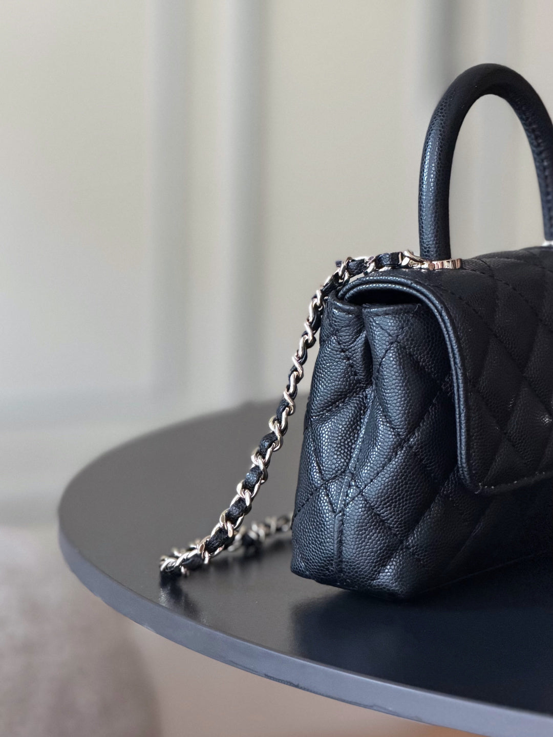 CC 26s Mini Flap Bag 14.5cm with Top Handle Black Caviar Leather