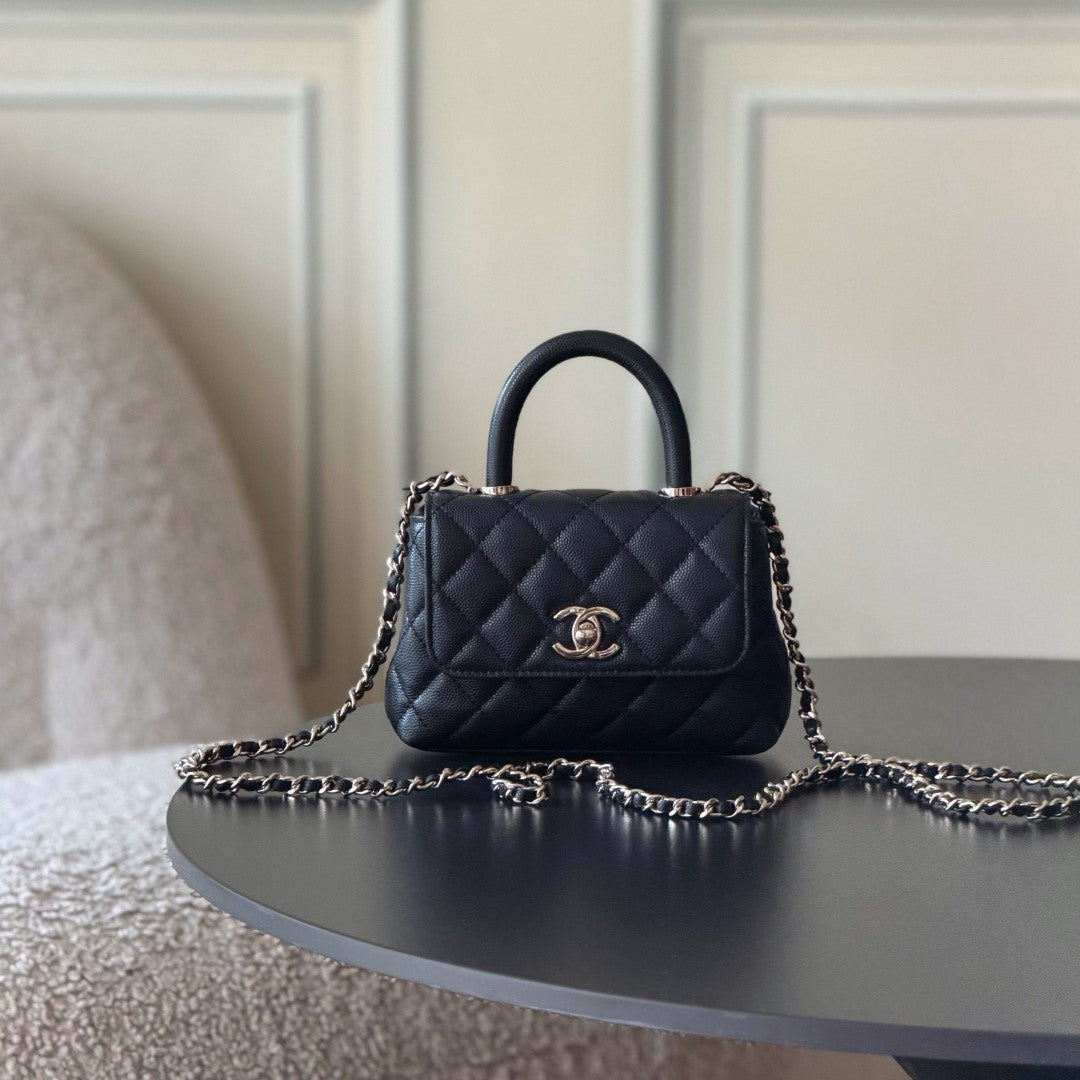 CC 26s Mini Flap Bag 14.5cm with Top Handle Black Caviar Leather