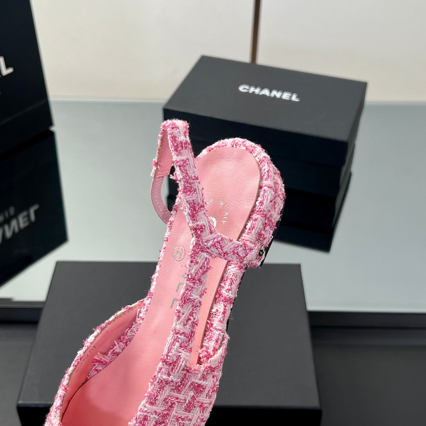 CC Slingback 2.5cm Hot Pink Black Tweed Fabric