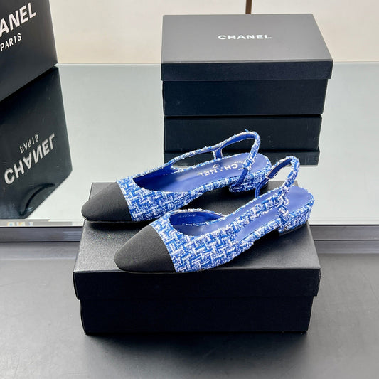 CC Slingback 2.5cm Cobalt Blue Black Tweed Fabric