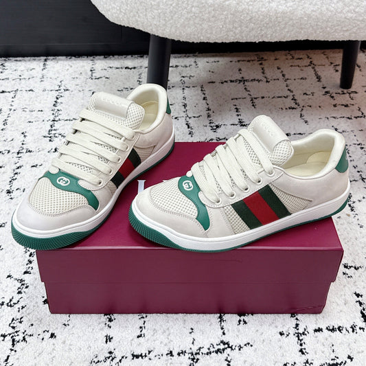 GG Screener Sneaker White Dark Green Mesh Leather 769554