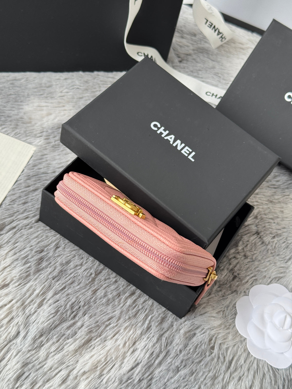 CC Classic Boy Coin Purse Light Pink Gold-tone Grained Calfskin 242874