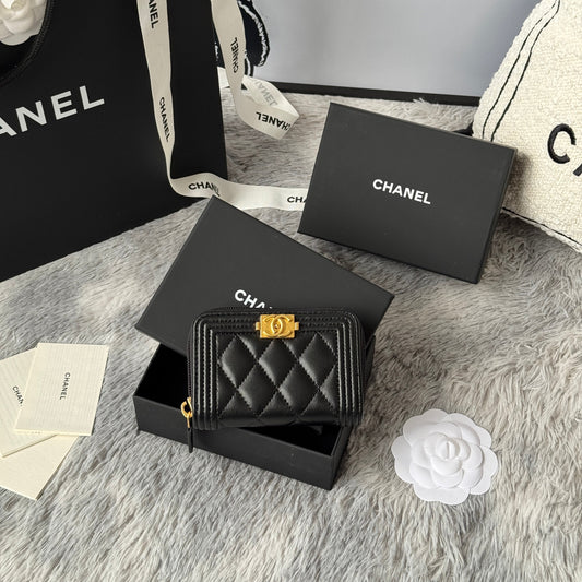 CC Classic Boy Coin Purse Black Gold-tone Lambskin 242886