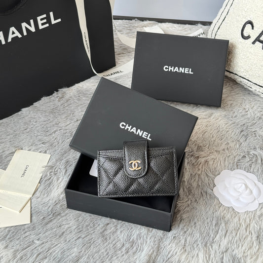 CC Accordion Card Holder Black Sliver-tone Metal Caviar 242646