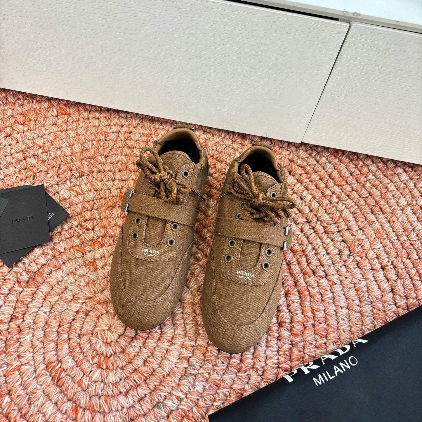 Prada Sneakers with Buckle and Strap Taupe Collapse Canvas 604166