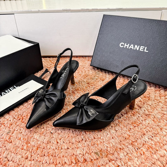 CC 26s Bow Heels Slingback Black Sheepskin 703665