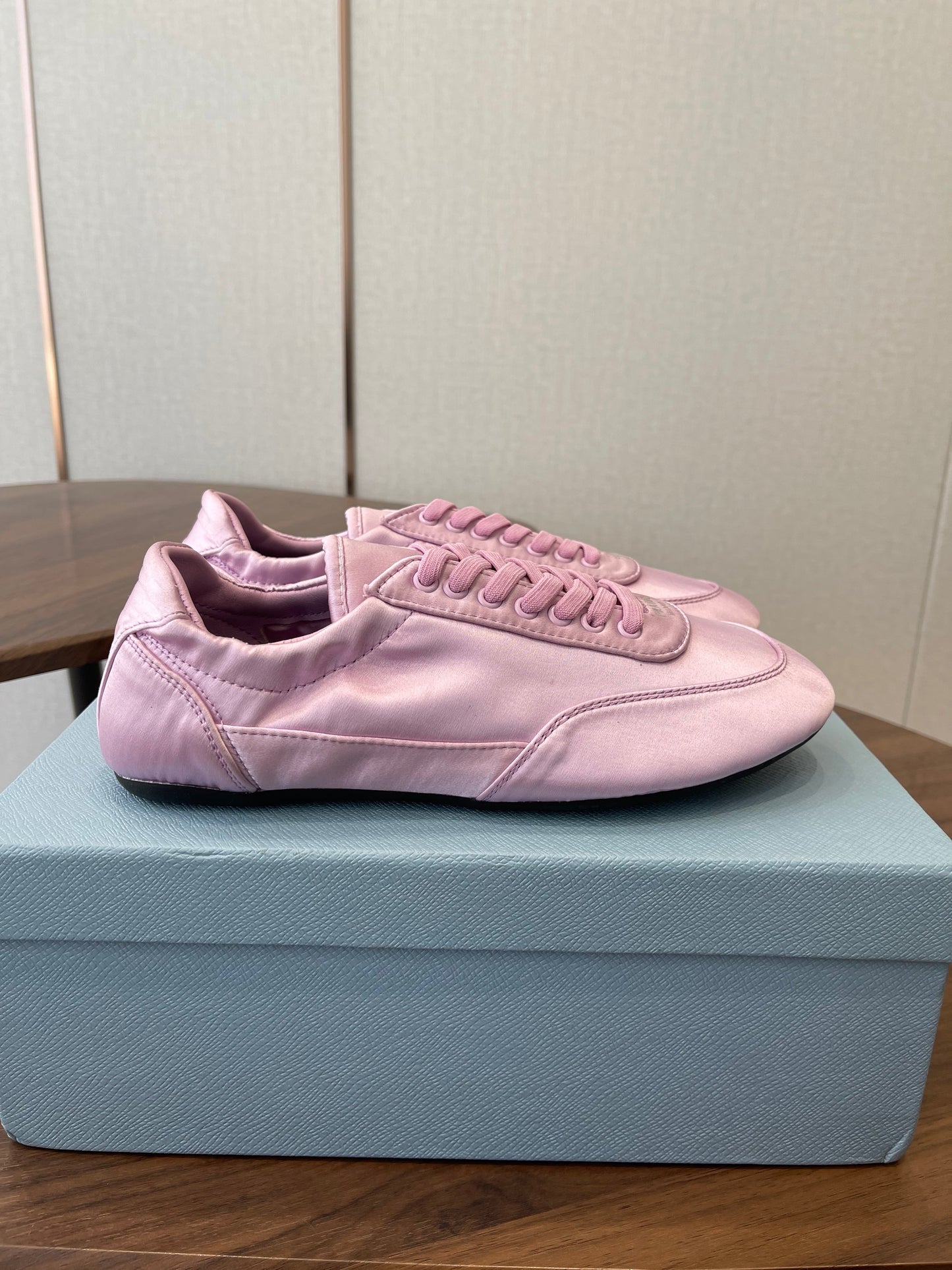 Prada Collapse Laced Sneakers Pink Satin 624377