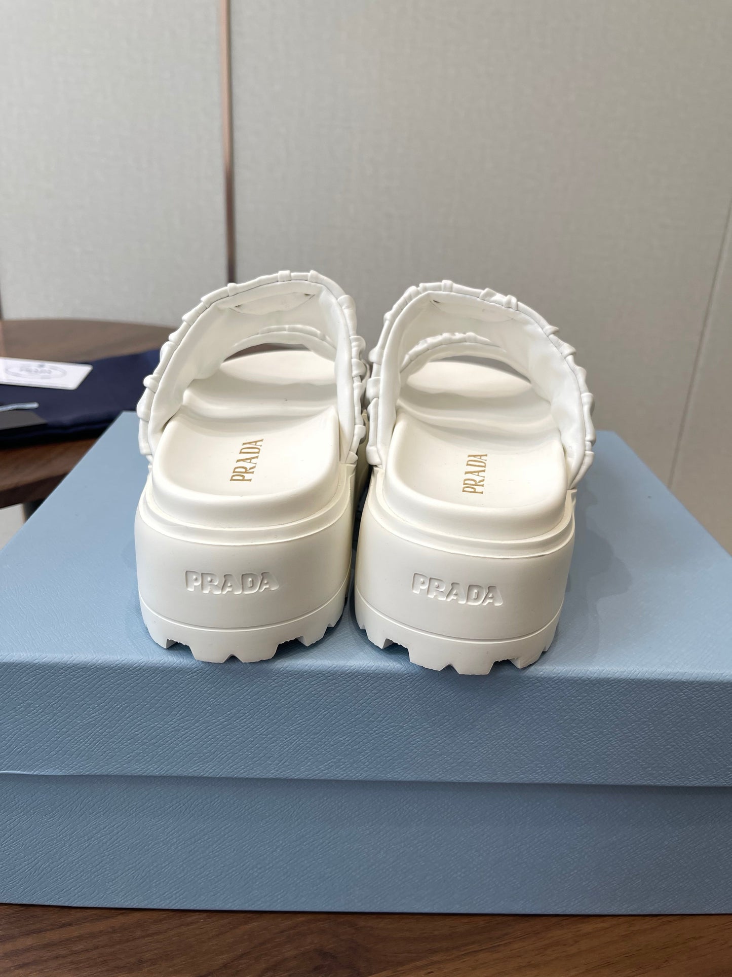 Prada 26s Flatform Slides White Matelassé Leather 727651