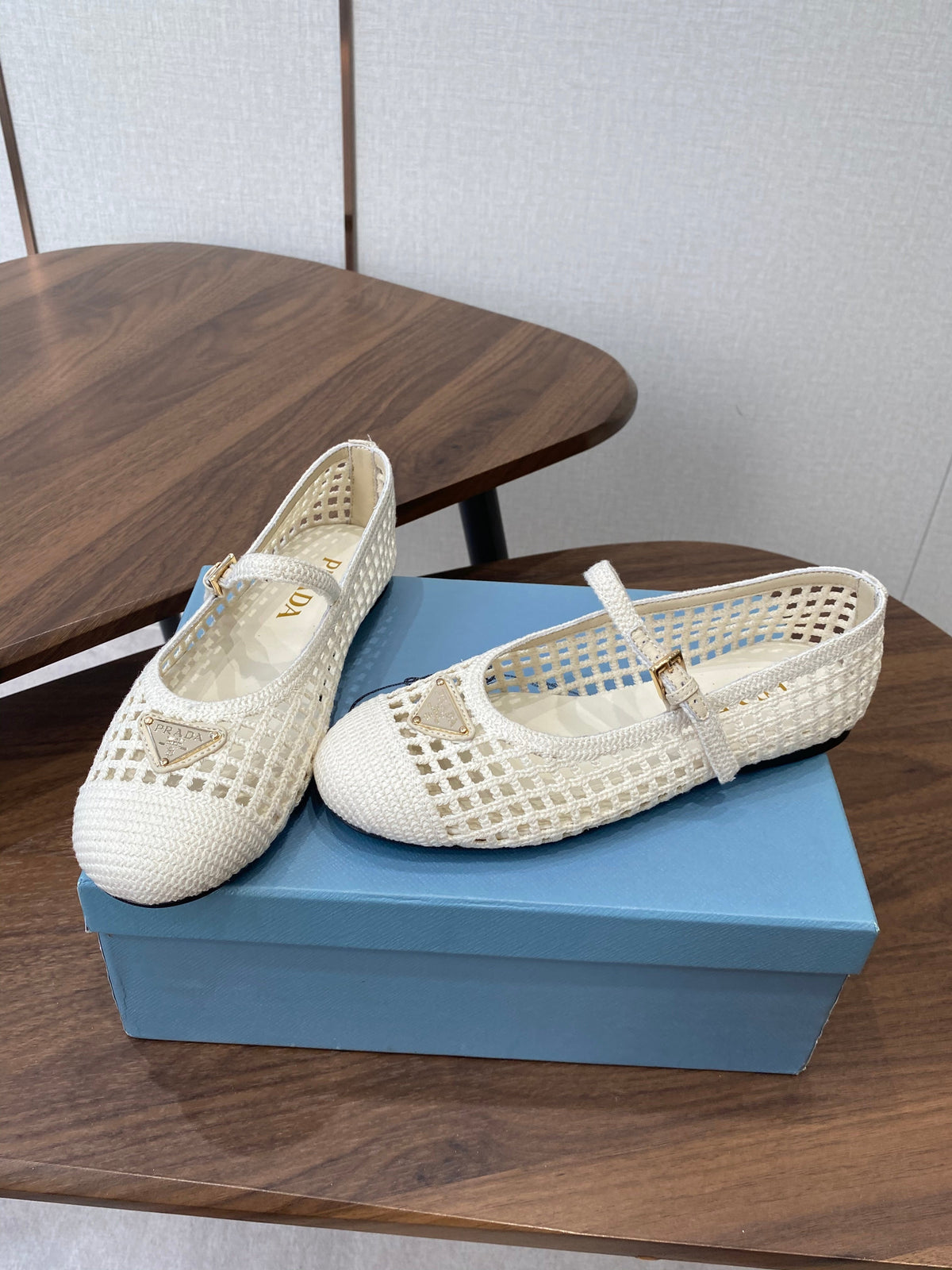 Prada 26s Ballet Flat White Leather Fabric 727659