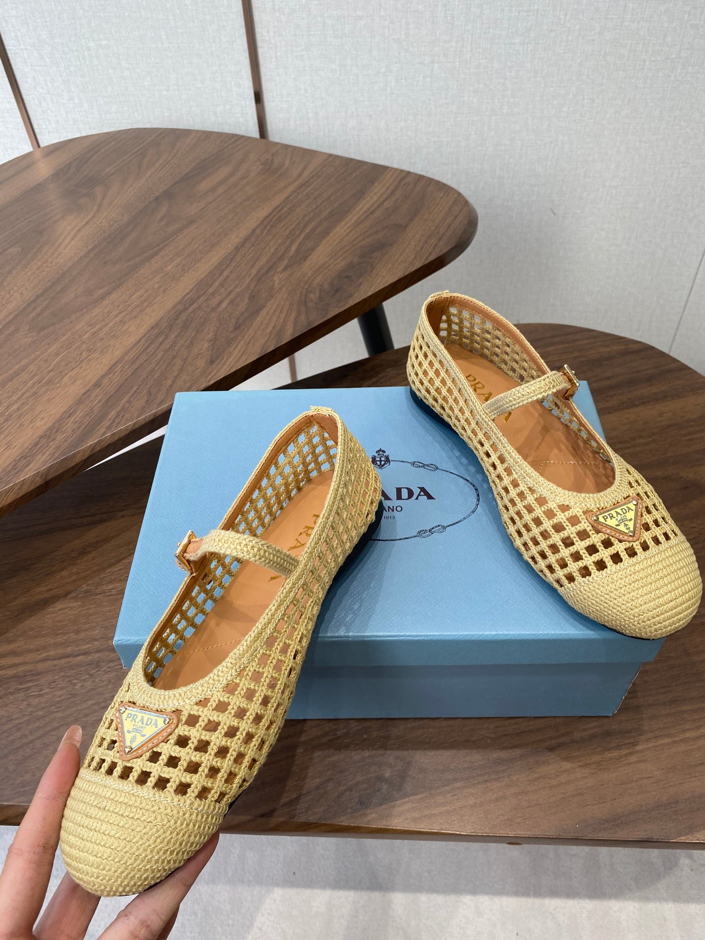 Prada 26s Ballet Flat Deep Beige Leather Fabric 727662