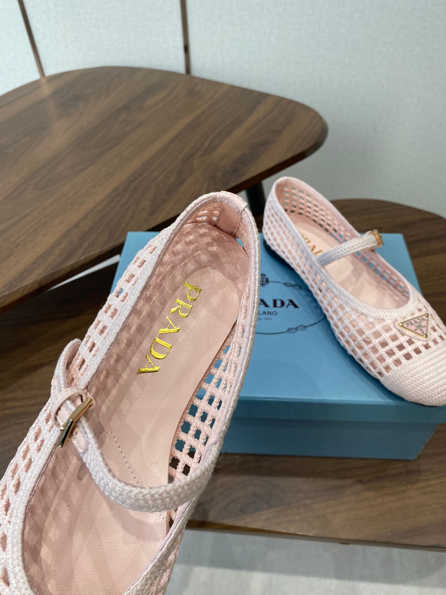 Prada 26s Ballet Flat Light Pink Leather Fabric 727664
