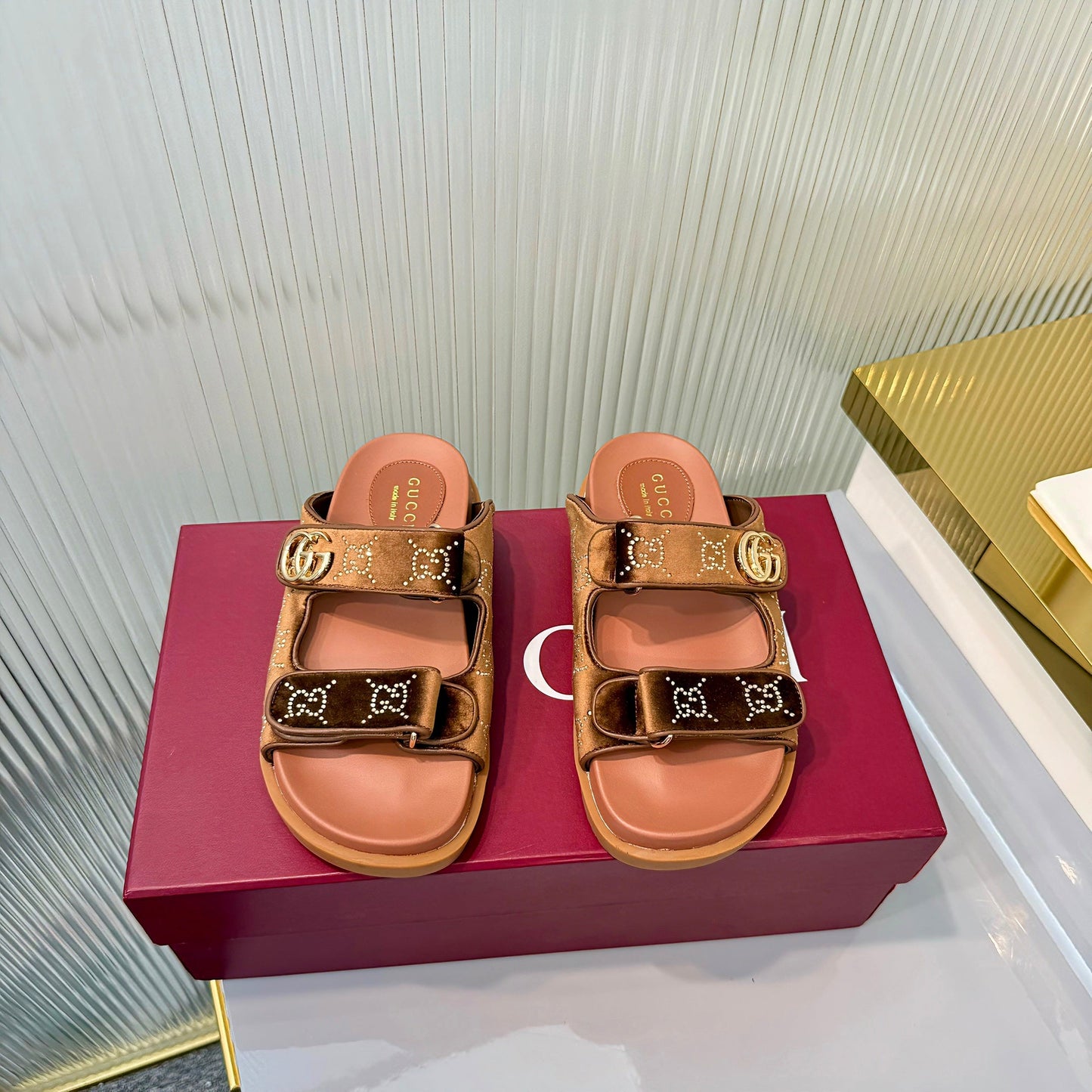 GG 26s Dad Mule Sandals Brown Leather Velvet 714870