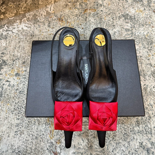 YSL Dakota Pumps 50mm Black Red Satin 637206