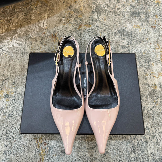 YSL Anne-Marie Slingback 8cm Light Pink Patent Leather 637219