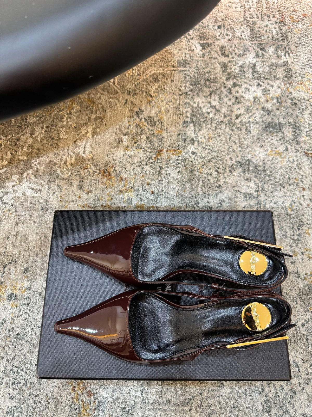 YSL Anne-Marie Slingback 8cm Burgundy Patent Leather 637220