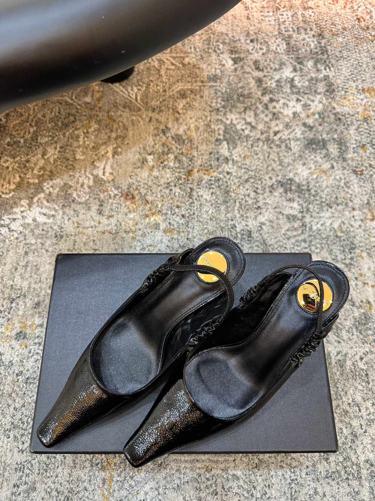 YSL Anne-Marie Slingback 8cm Black Glossy Sheepskin 637224