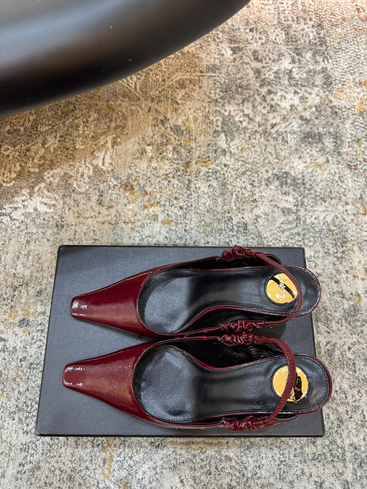 YSL Anne-Marie Slingback 8cm Burgundy Sheepskin 637226